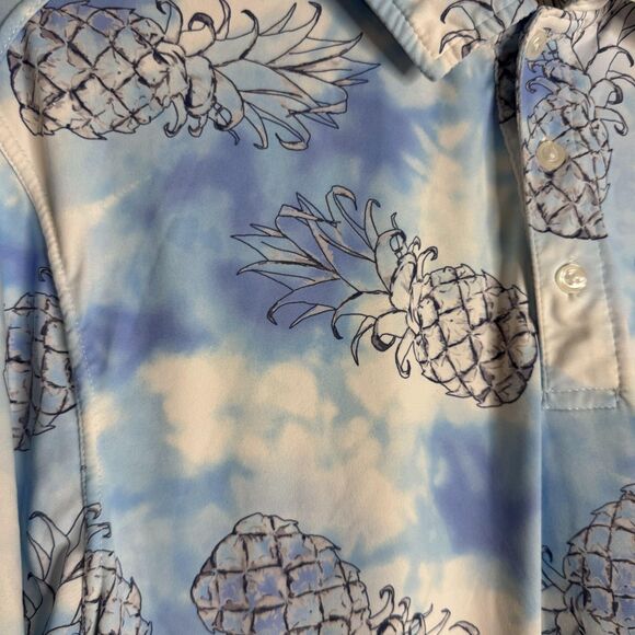 The Endless Summer Polo Shirt Mens Large Blue White Pineapple Print Stretch - Picture 2 of 9